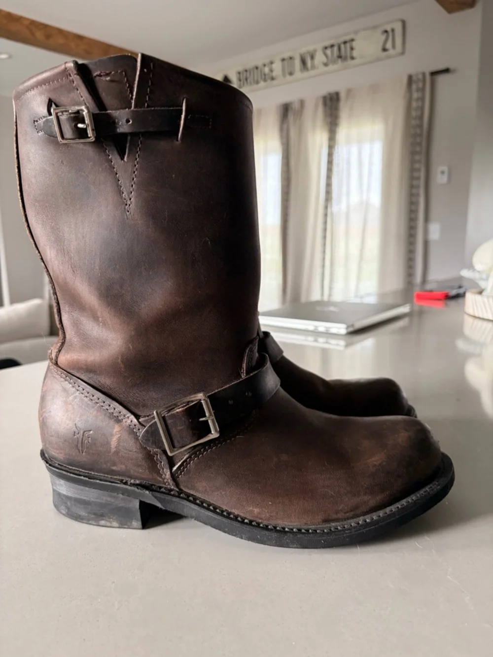 Frye Brown Leather Harness Boots - Picture 2 of 6